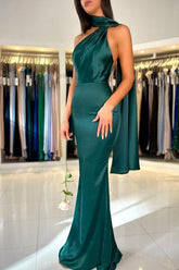 Dark Green High neck mermaid Prom Evening Dresses